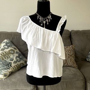 SYBILLA COLLECTION | Women’s White Ruffled Blouse Size Medium